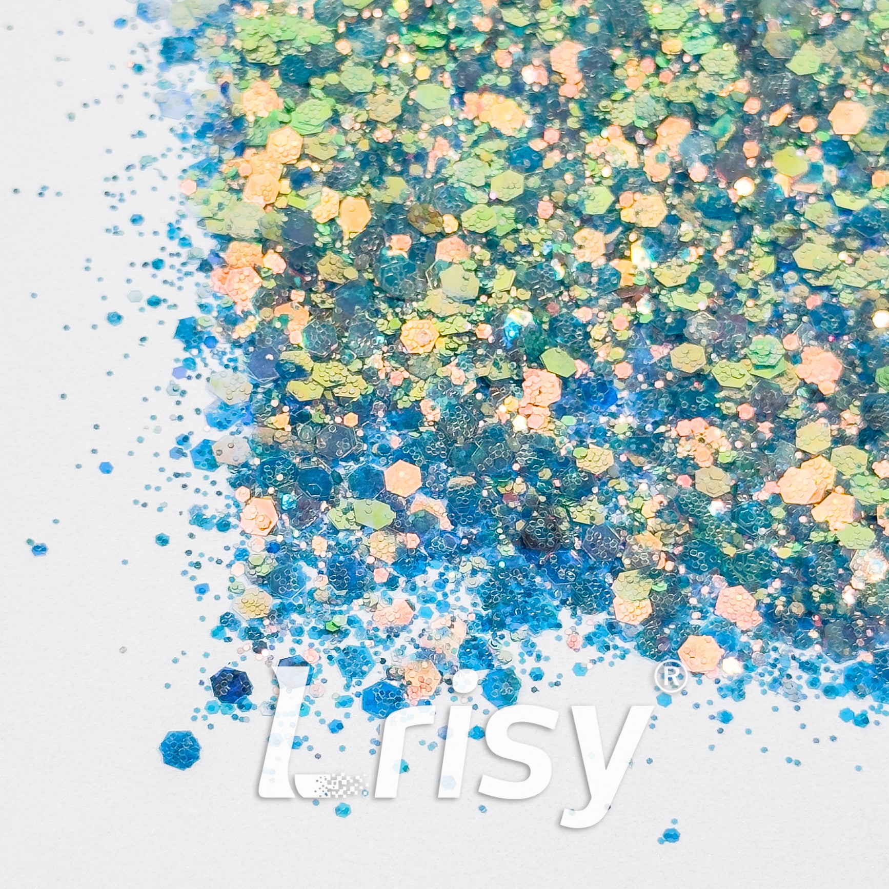 General Mixed Iridescent Green Glitter Hexagon Shaped GL03