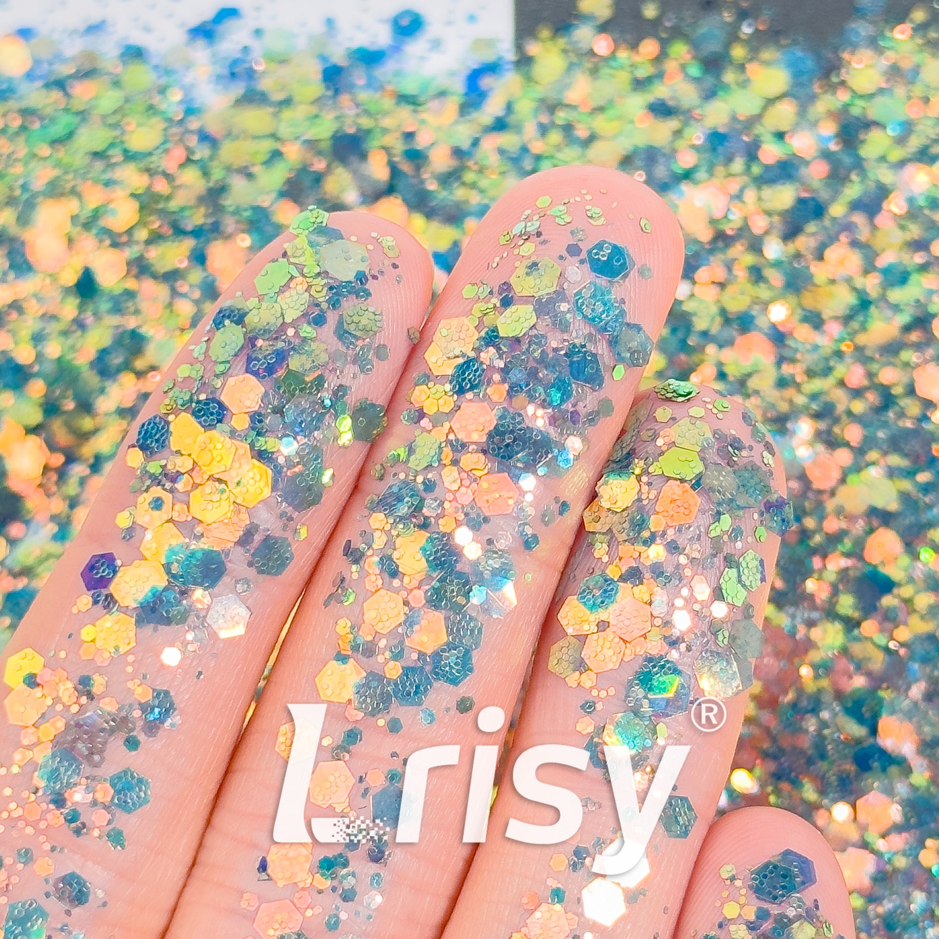 General Mixed Iridescent Green Glitter Hexagon Shaped GL03