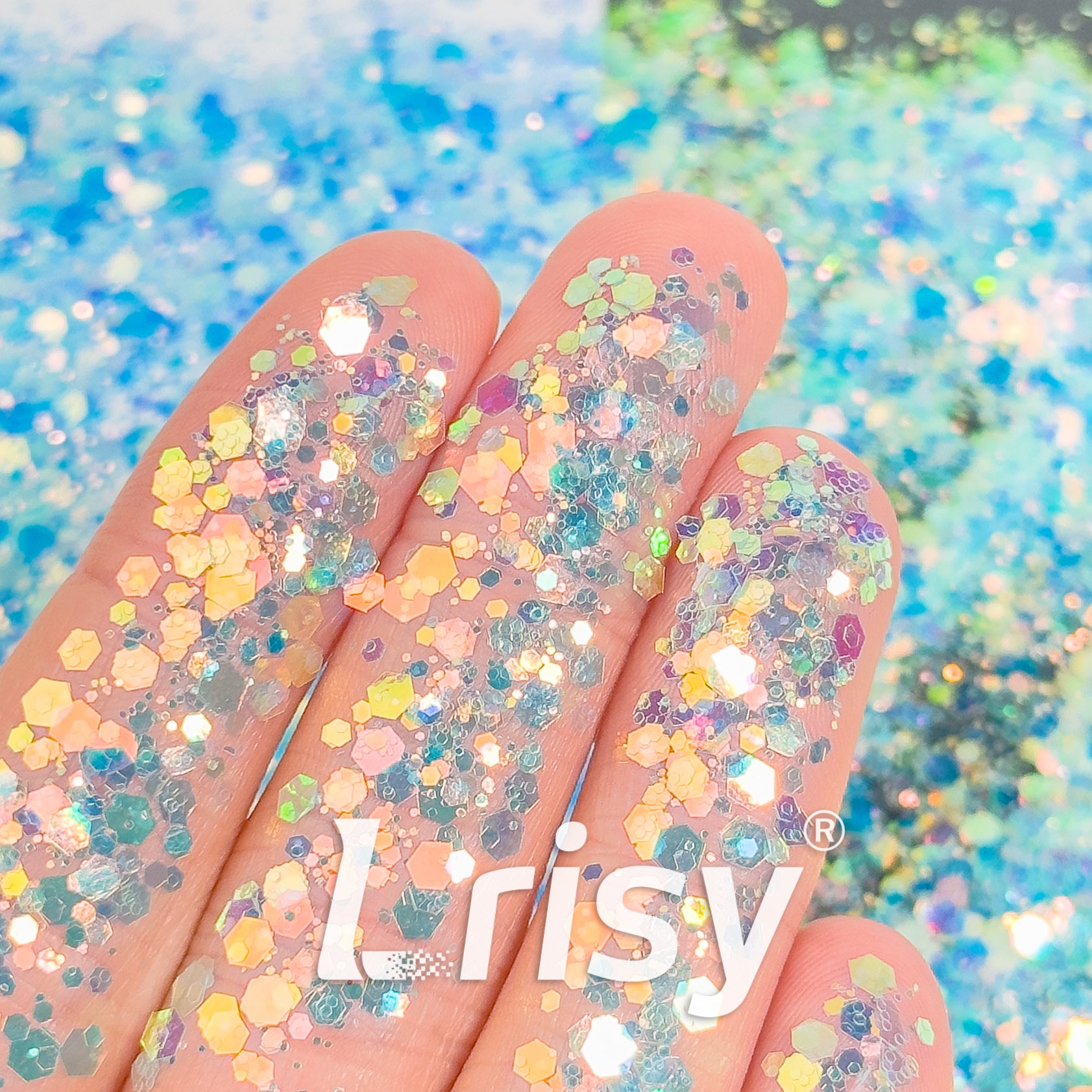 General Mixed Iridescent Blue Glitter Hexagon Shaped GL11