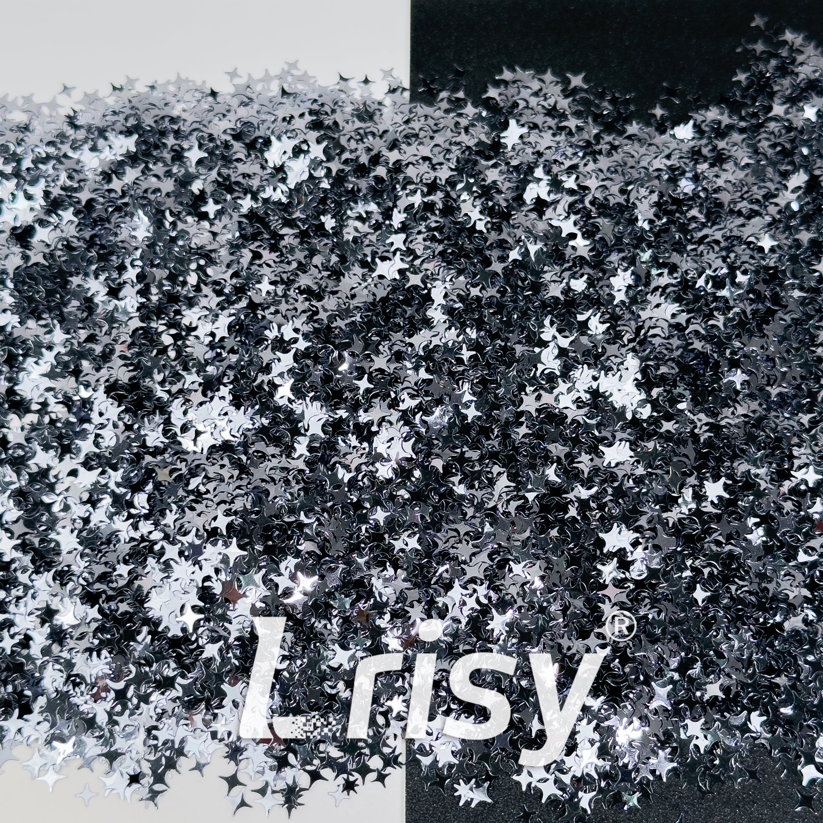 3/4/5mm Four Pointed Star Mixed Traffic Grey Glitter B01002