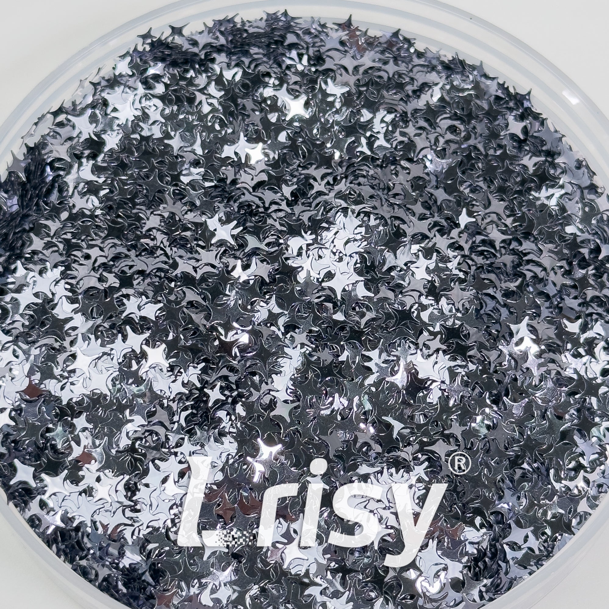 3/4/5mm Four Pointed Star Mixed Traffic Grey Glitter B01002