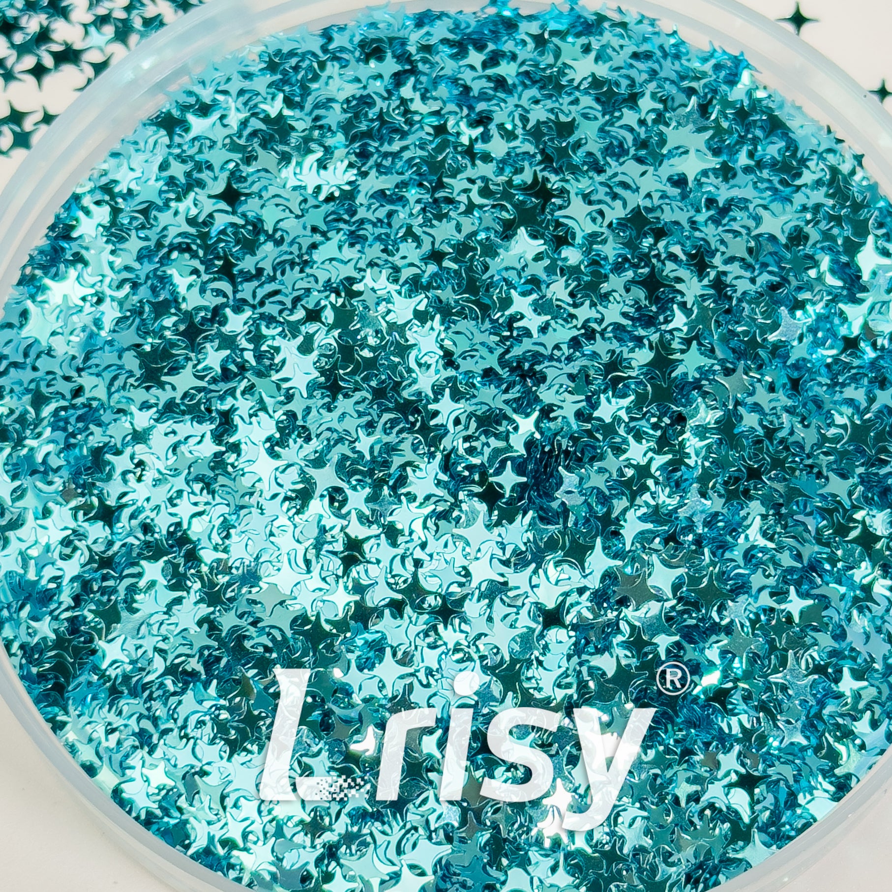 3/4/5mm Four Pointed Star Mixed Sky Blue Glitter B0711