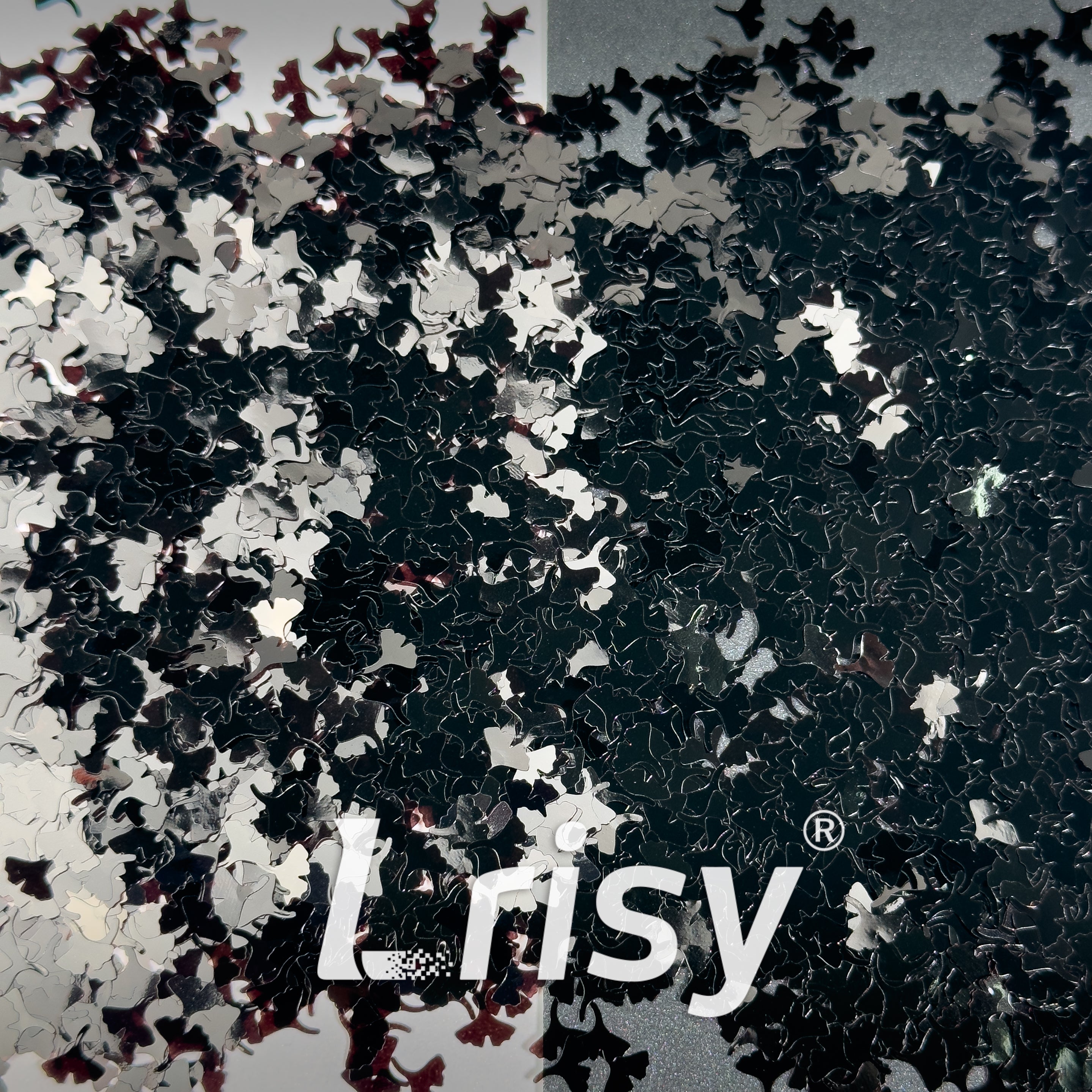 6mm Ginkgo Leaf Shaped Black Glitter B01000