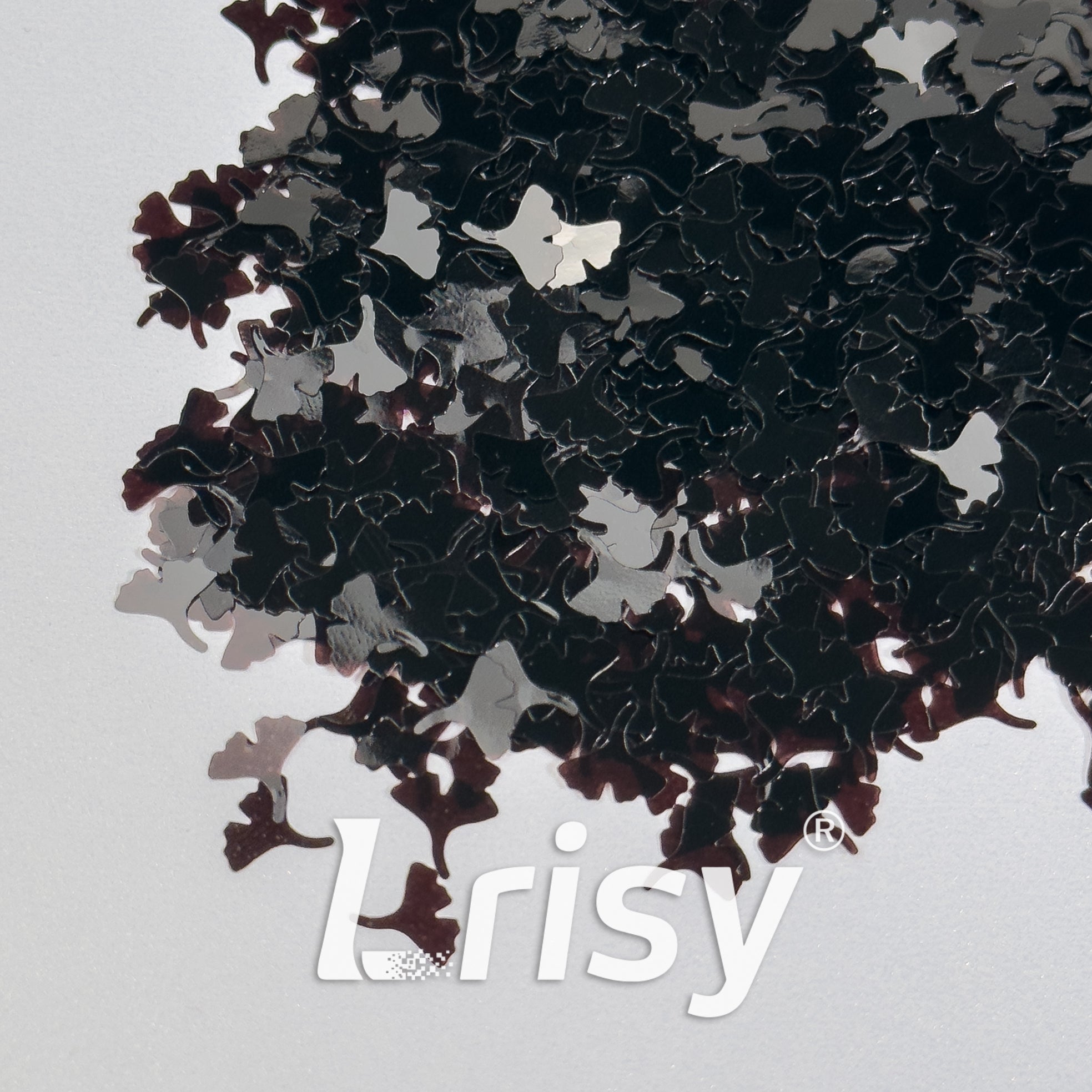 6mm Ginkgo Leaf Shaped Black Glitter B01000