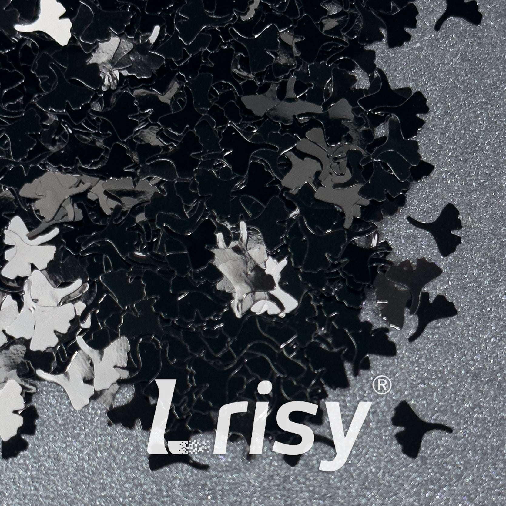 6mm Ginkgo Leaf Shaped Black Glitter B01000