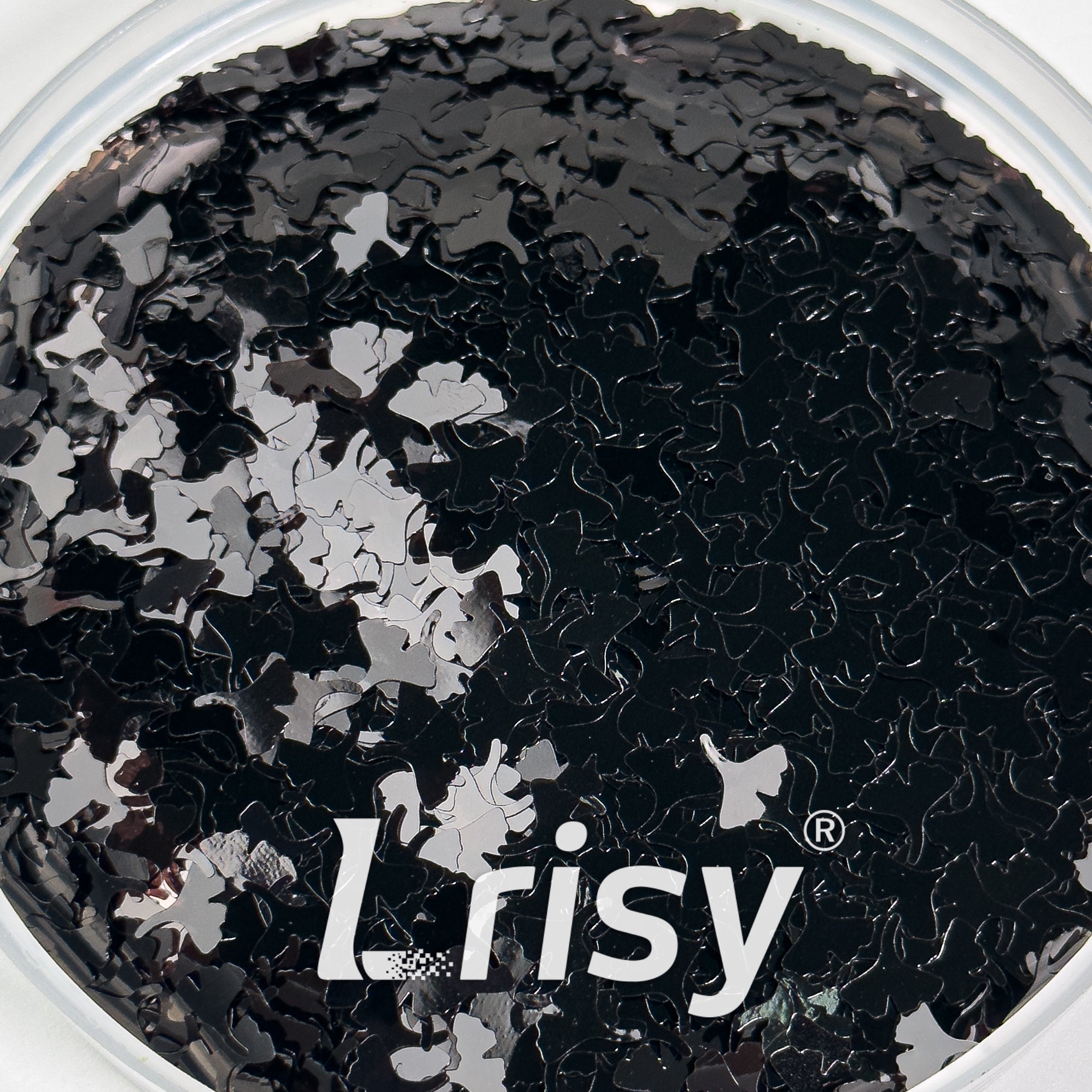 6mm Ginkgo Leaf Shaped Black Glitter B01000