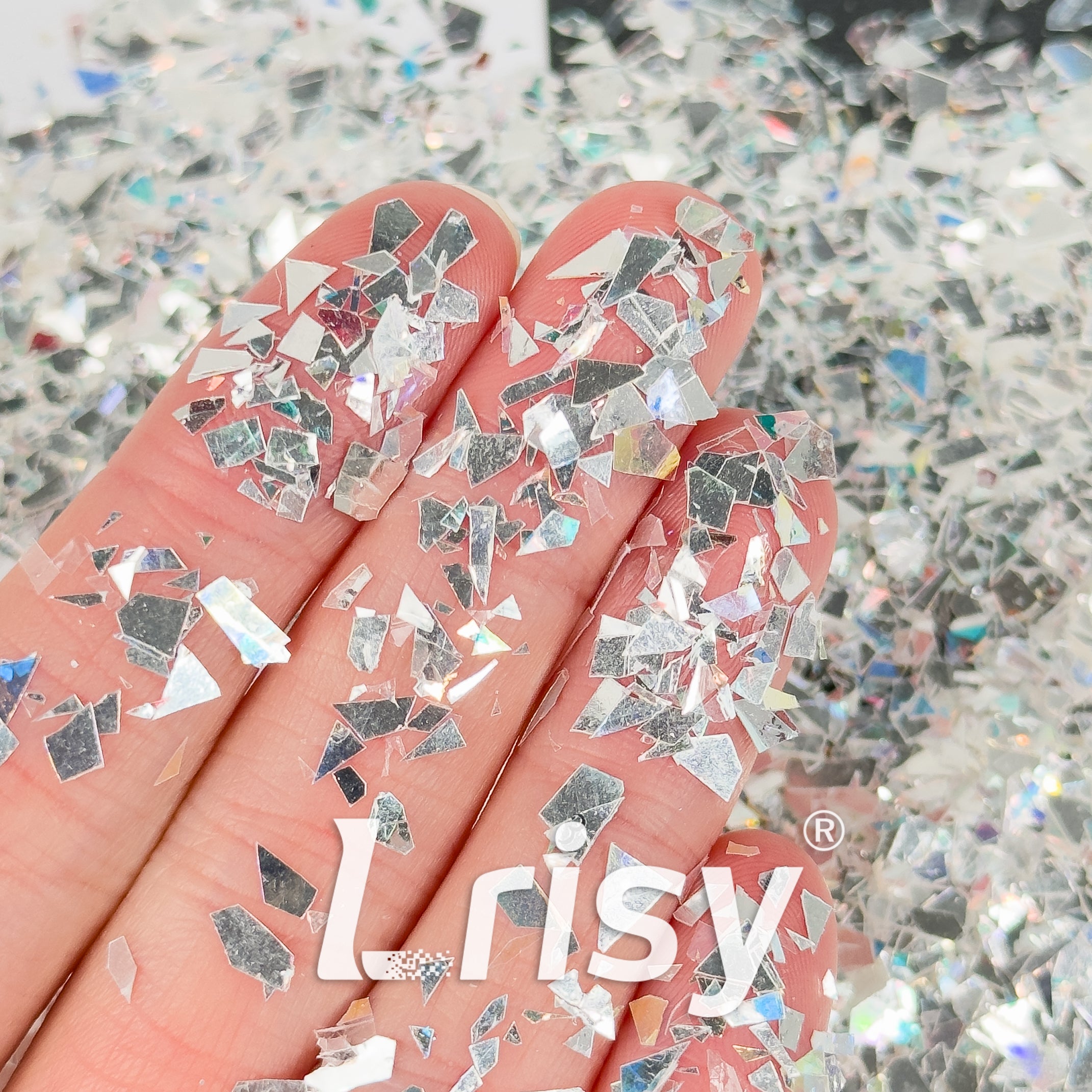 Diamond Mirror Silver Cellophane Glitter (High Brightness) Flakes Shard GSY001 4x4