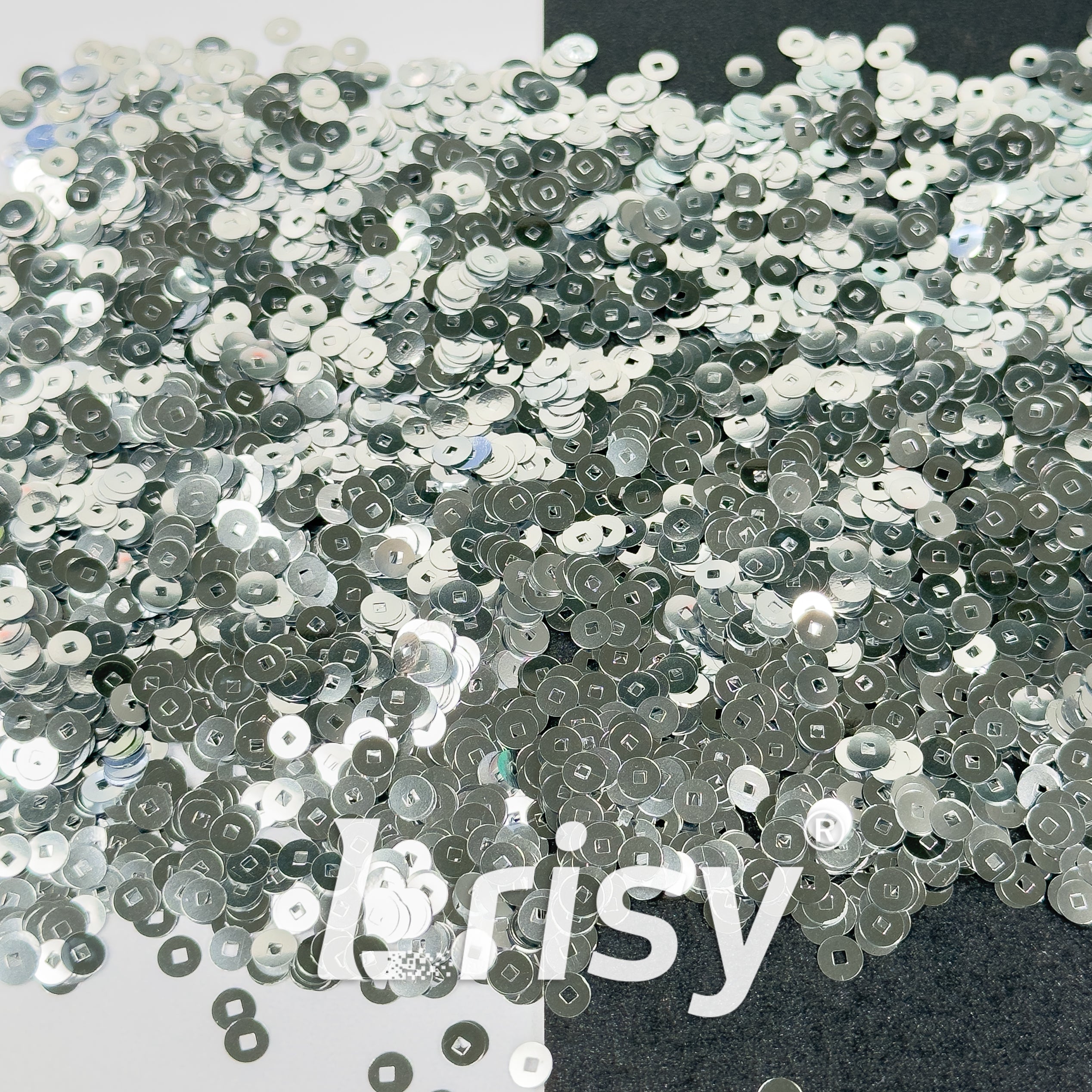 4mm Hollow Round Silver Glitter B0100