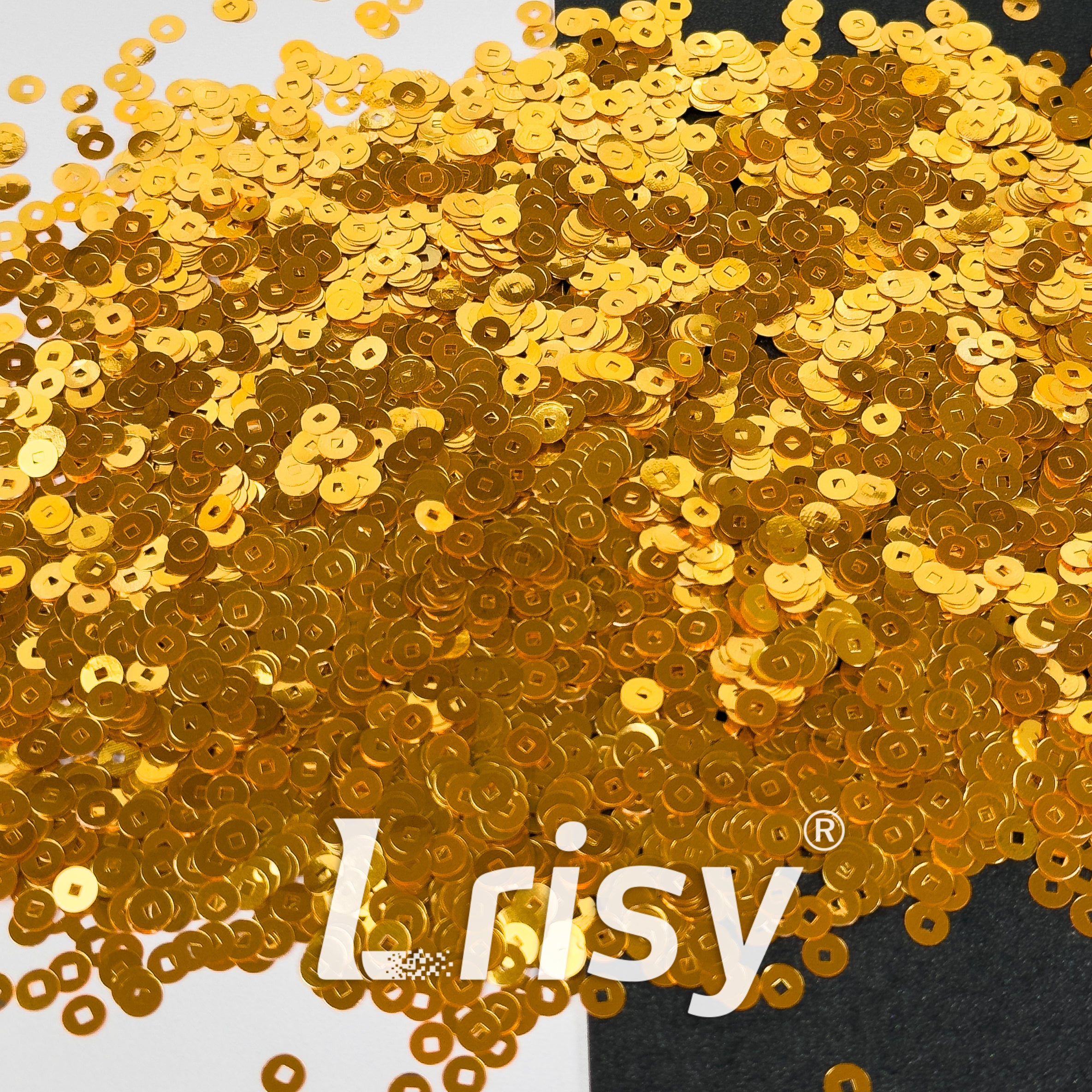 4mm Hollow Round Golden Glitter B0221