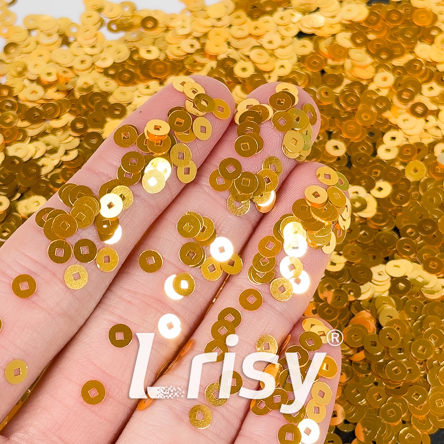 4mm Hollow Round Golden Glitter B0221