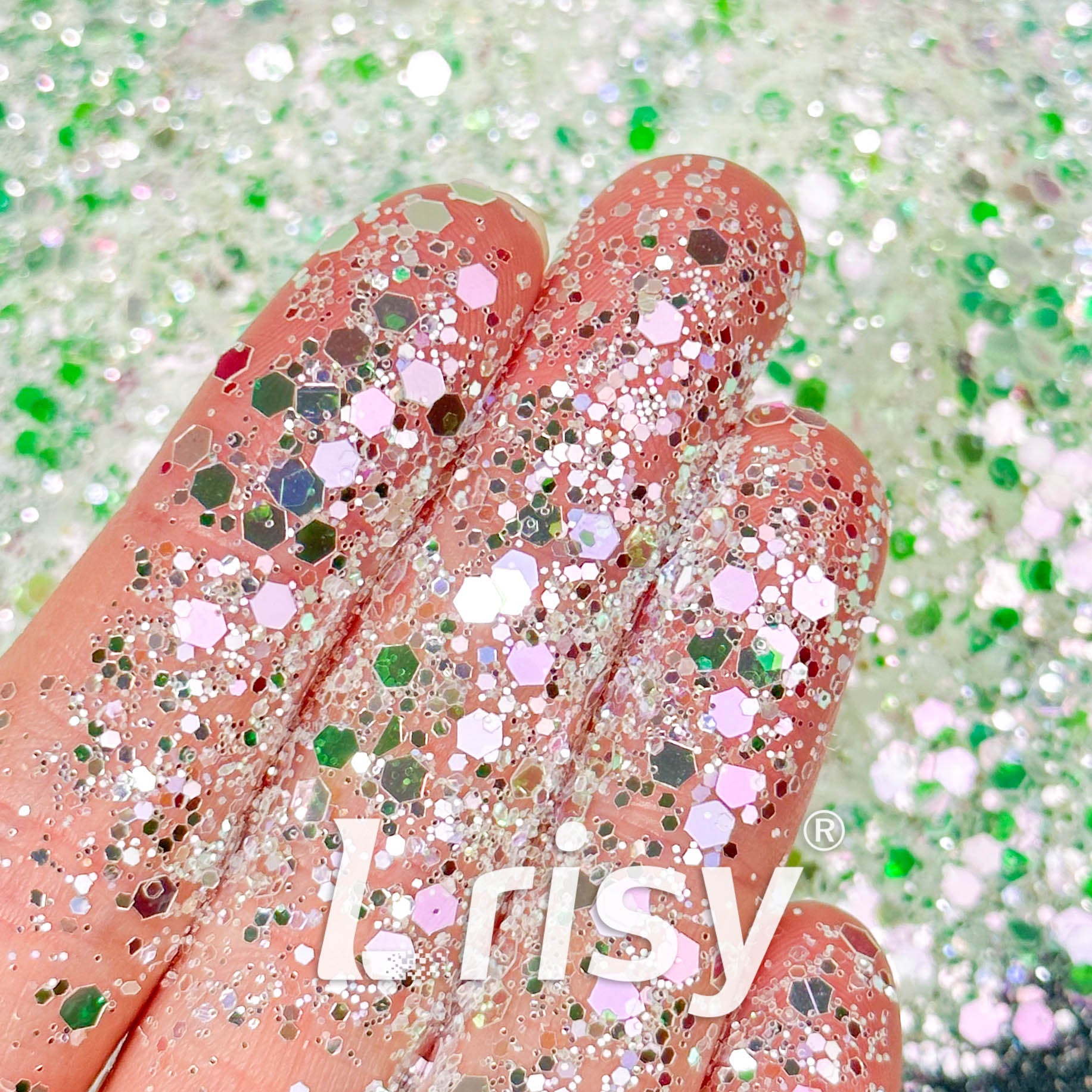 High Brightness Green and White Chunky Glitter 3705