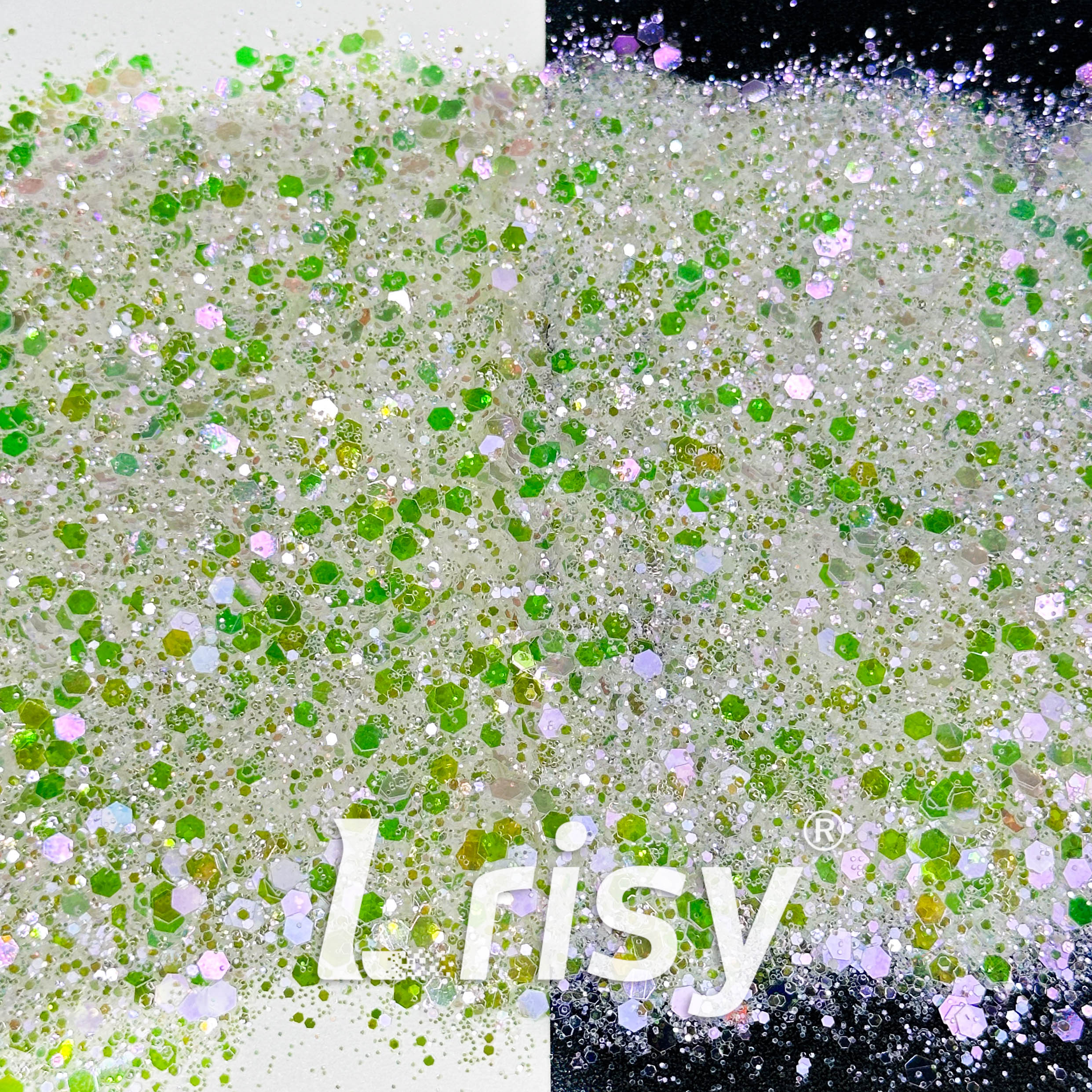 High Brightness Green and Off-white Chunky Glitter 3706