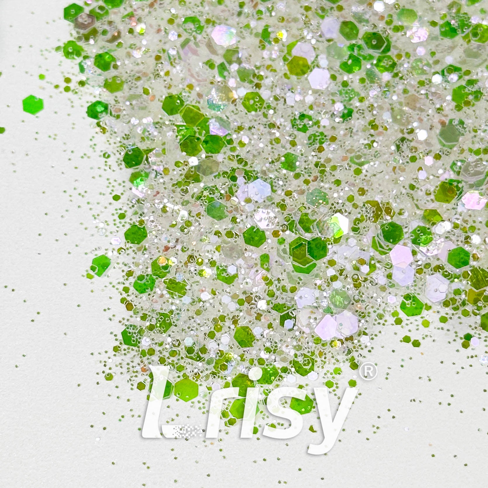 High Brightness Green and Off-white Chunky Glitter 3706