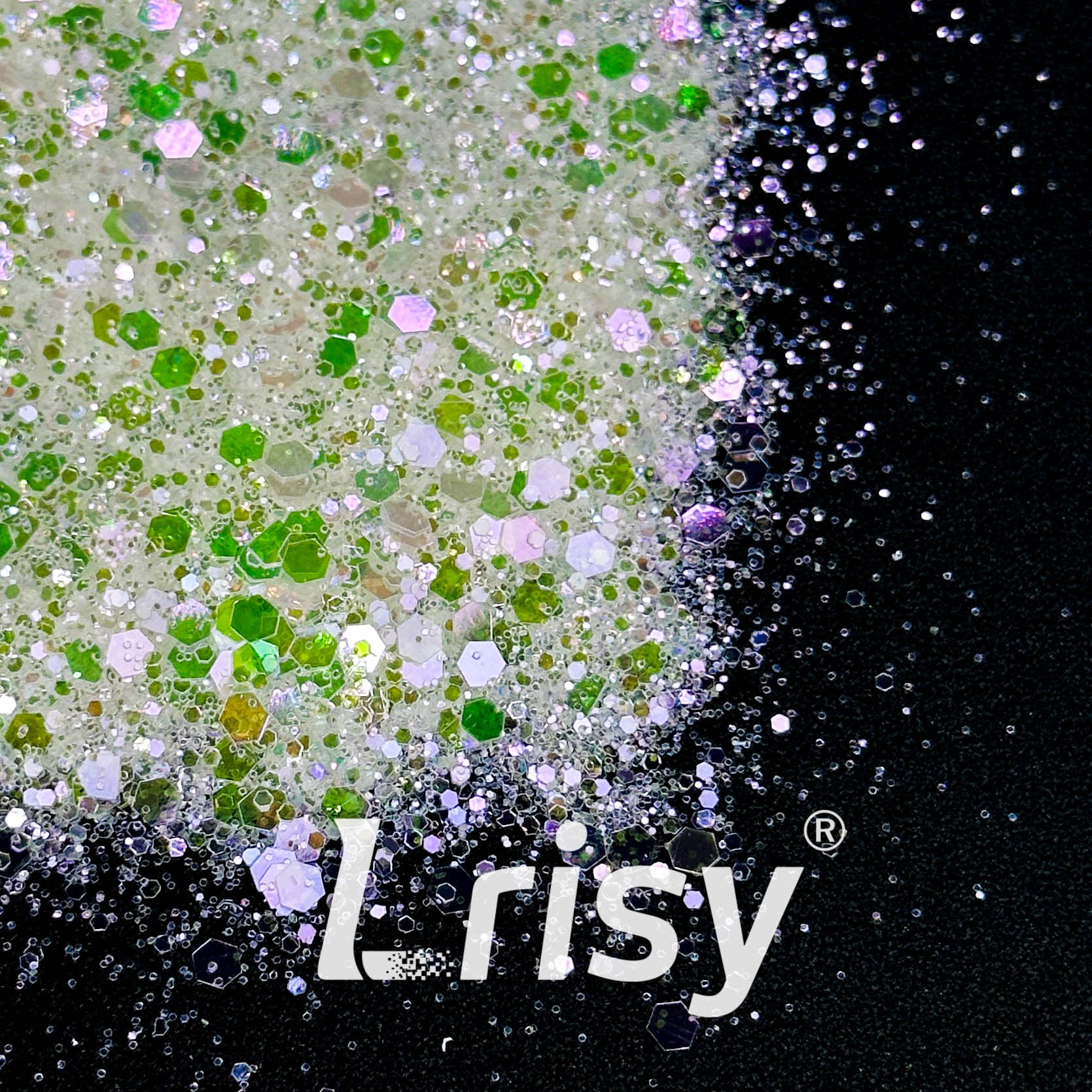 High Brightness Green and Off-white Chunky Glitter 3706