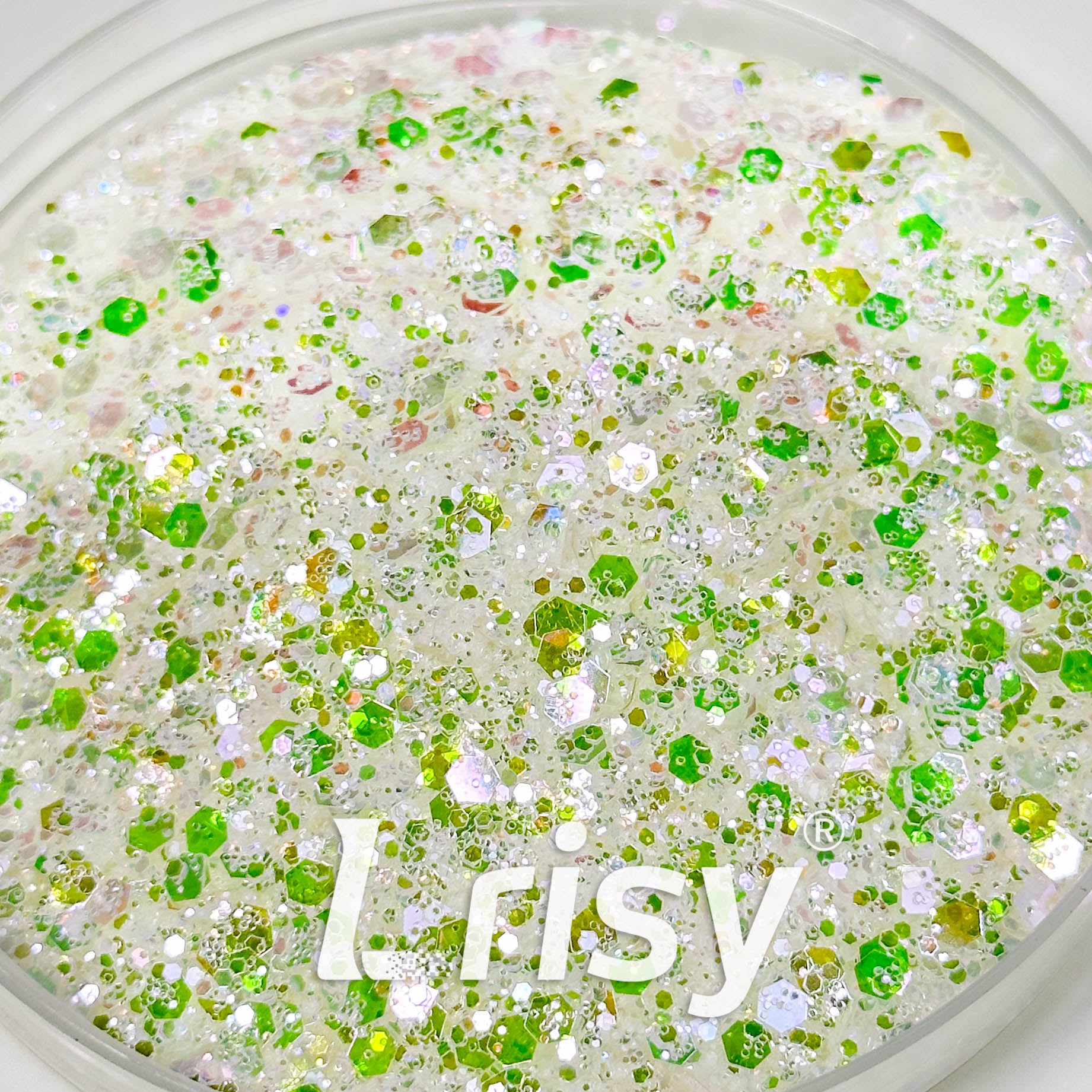 High Brightness Green and Off-white Chunky Glitter 3706