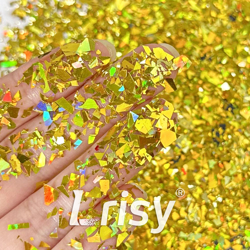 Holographic Gold Cellophane Glitter Flakes Holo Shards LB0210 4x4