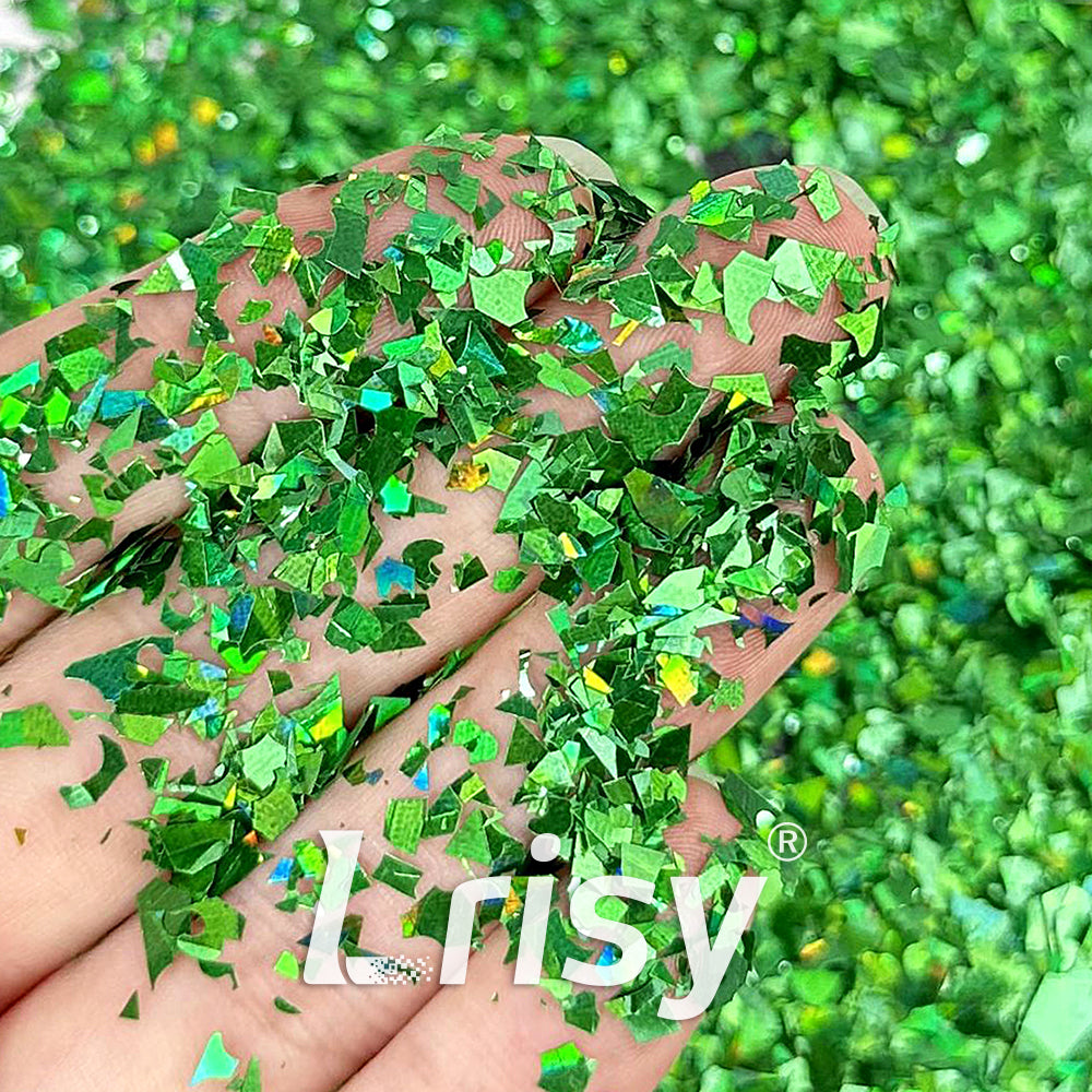 Holographic Dark Green Cellophane Glitter Flakes Holo Shards LB0600 4x4