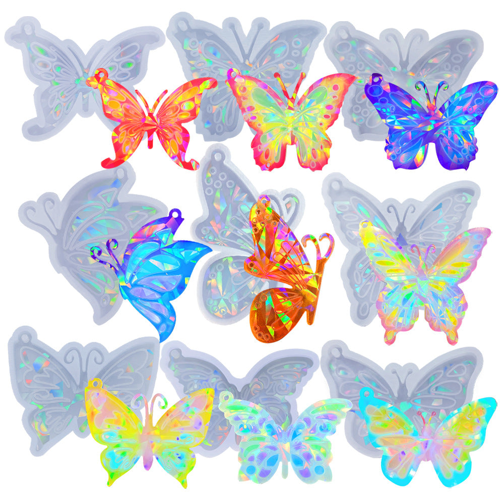 Pack of 9 Holographic Butterfly Jewelry Pendant Silicone Resin Mold 9Pcs