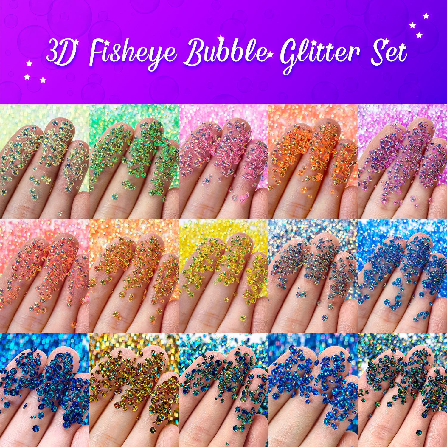 PG 3D Fisheye Bubble Glitter Set 15 Colors