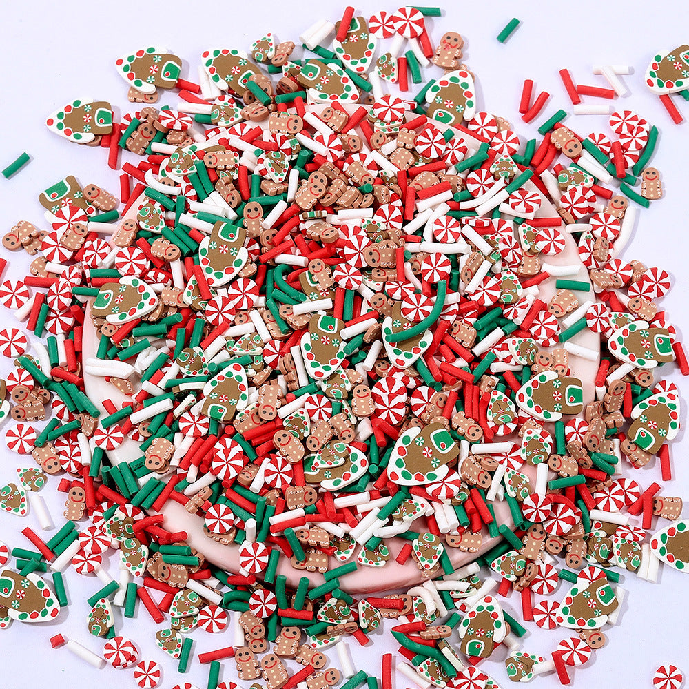 60g Polymer Clay Slices Set Slime Charms- 4 Styles (Pearl Christmas, Gingerbread, Snowflake, Snowman) in Plastic Storage Box for DIY Crafts