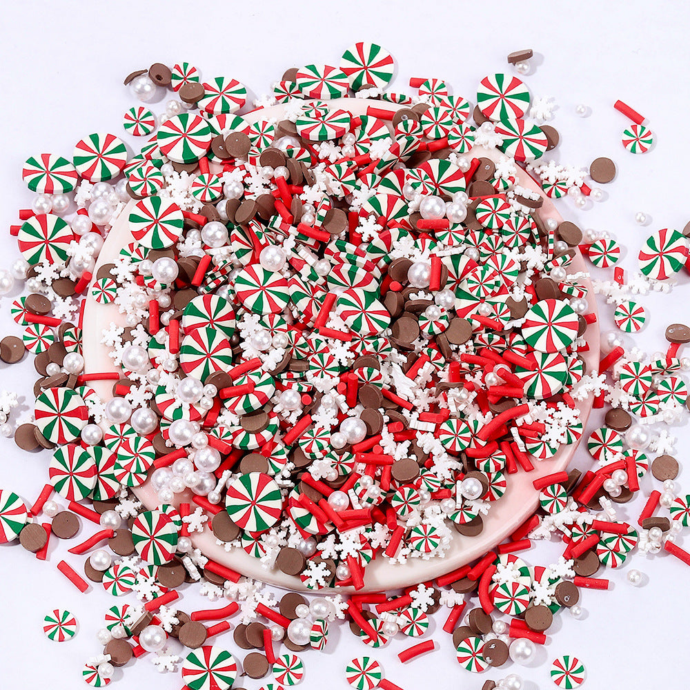 60g Polymer Clay Slices Set Slime Charms- 4 Styles (Pearl Christmas, Gingerbread, Snowflake, Snowman) in Plastic Storage Box for DIY Crafts