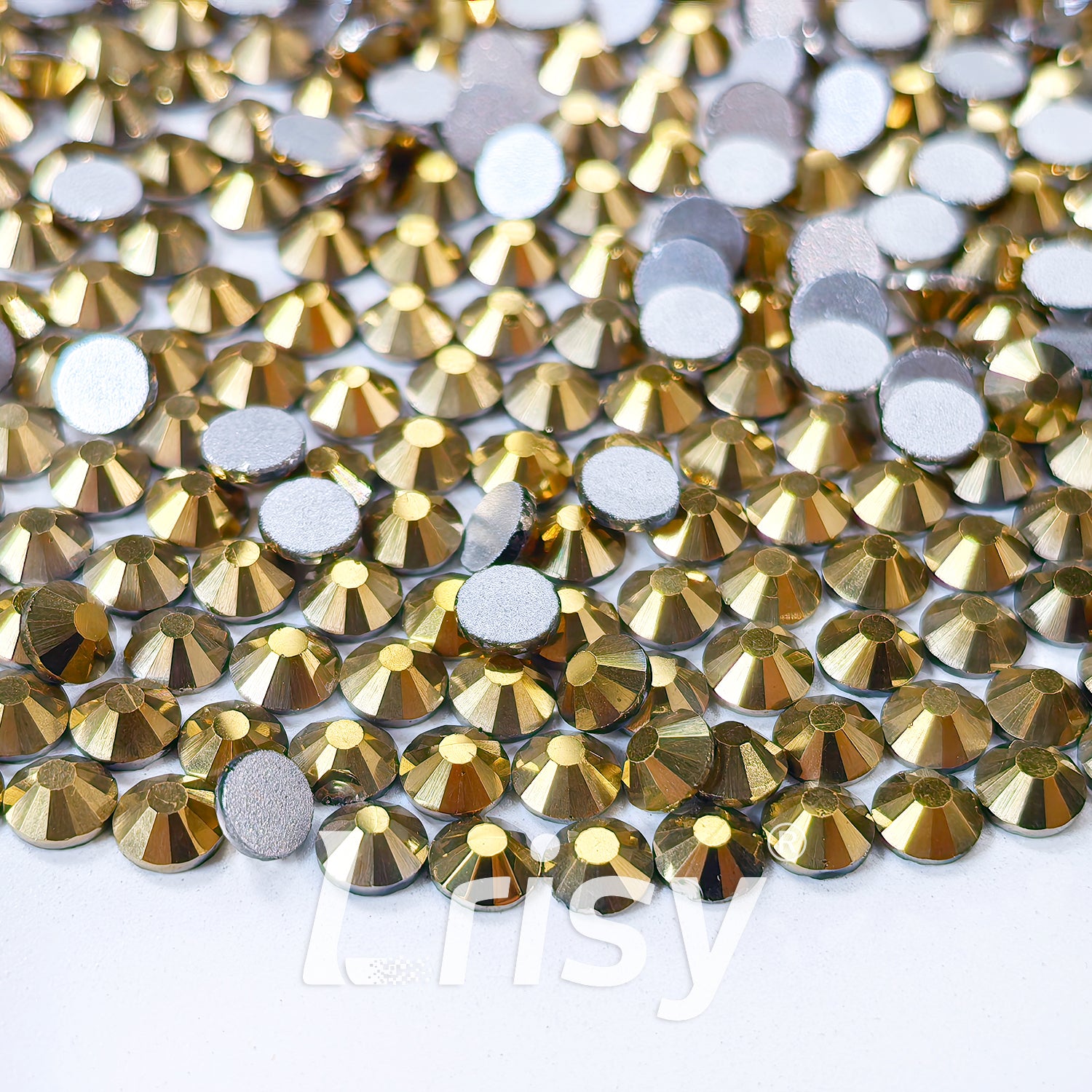 (O)Matte Golden Flat Back Rhinestones FBRS037