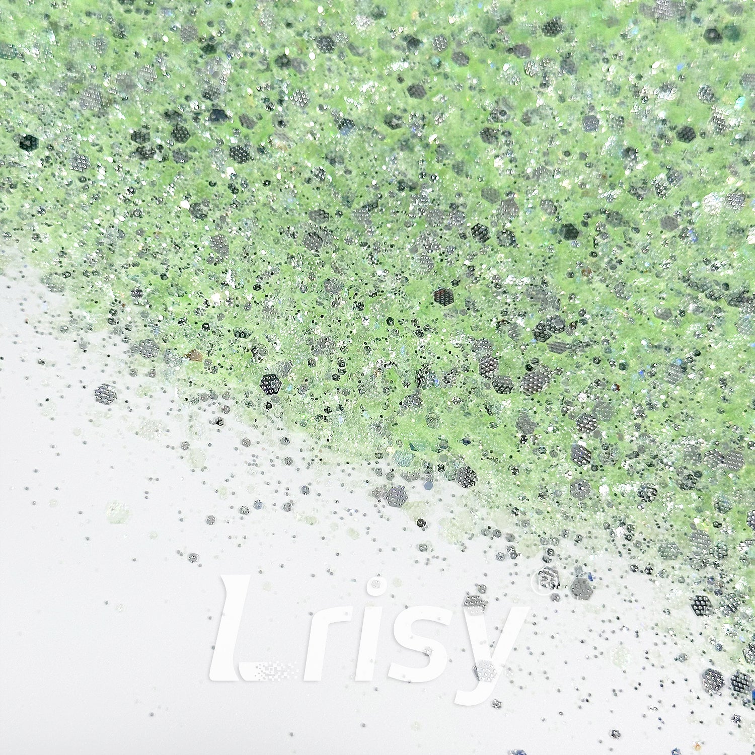 General Mixed Embossing Light Green Iridescent Hexagon Shape Glitter YT02