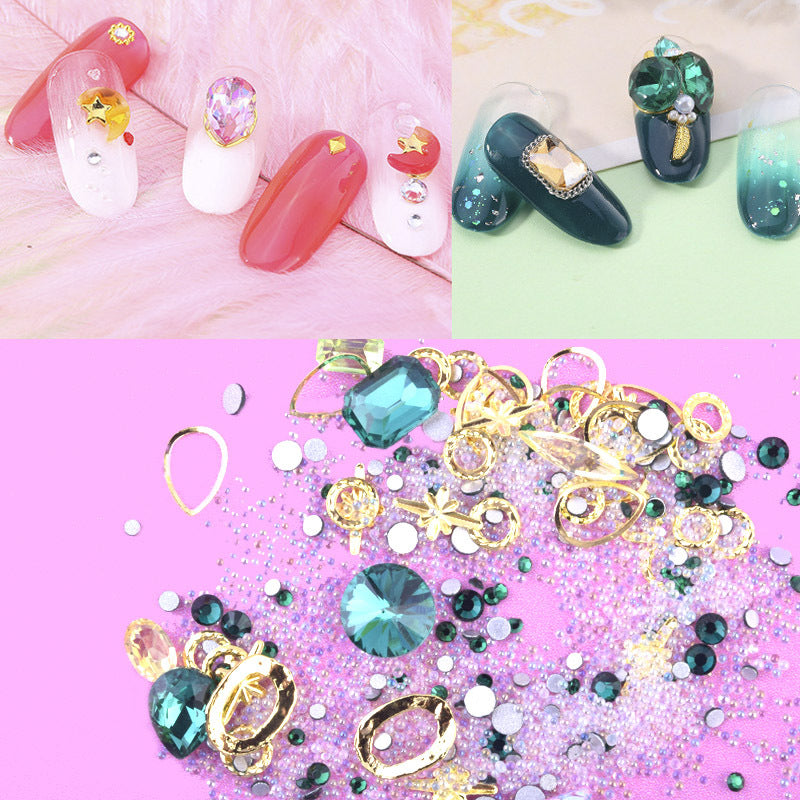 Nail Art Charms Crystal Glass Diamond Fairy Beads Metal Jewels Special Mix MK-006