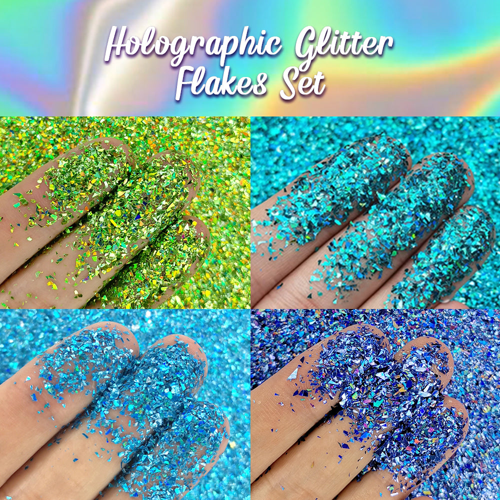 Lrisy 16 Colors Holographic Glitter Holo Shards (Flakes) Set/Kits (Total 160g)