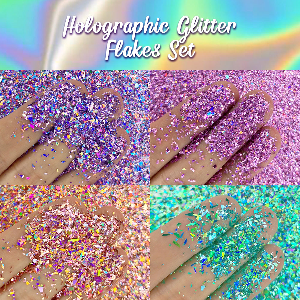 Lrisy 16 Colors Holographic Glitter Holo Shards (Flakes) Set/Kits (Total 160g)