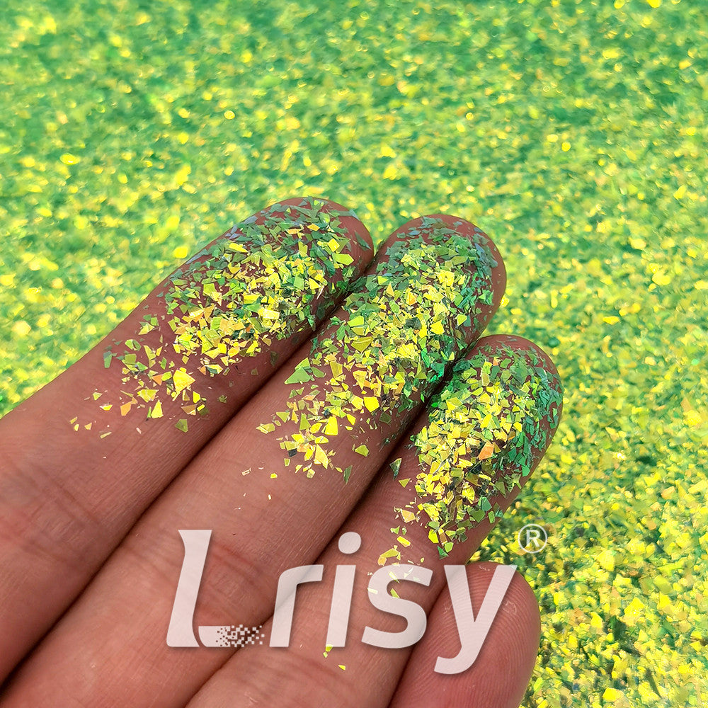 High Brightness Green Iridescent Cellophane Glitter Shards (Flakes) FC333 2x2