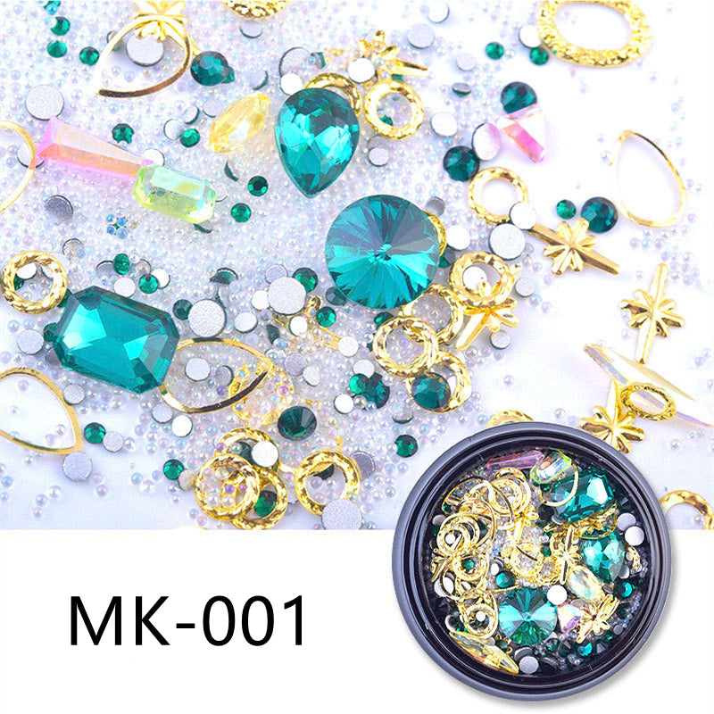Nail Art Charms Crystal Glass Diamond Fairy Beads Metal Jewels Special Mix MK-001