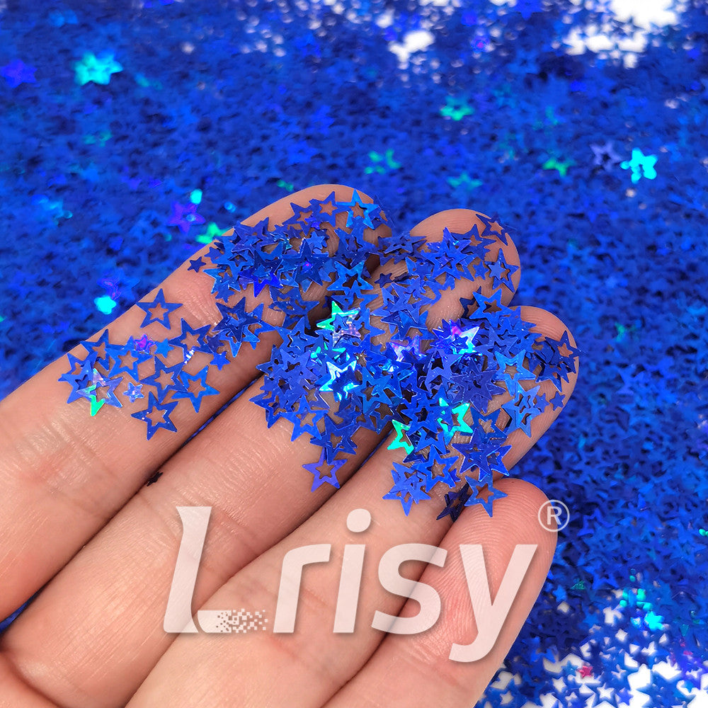 6mm Holographic Sea Blue Hollow Out Star Shaped Glitter LB0705