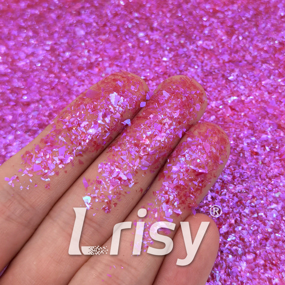 High Brightness Deep Mauve Iridescent Cellophane Glitter Shards (Flakes) FC348 2x2