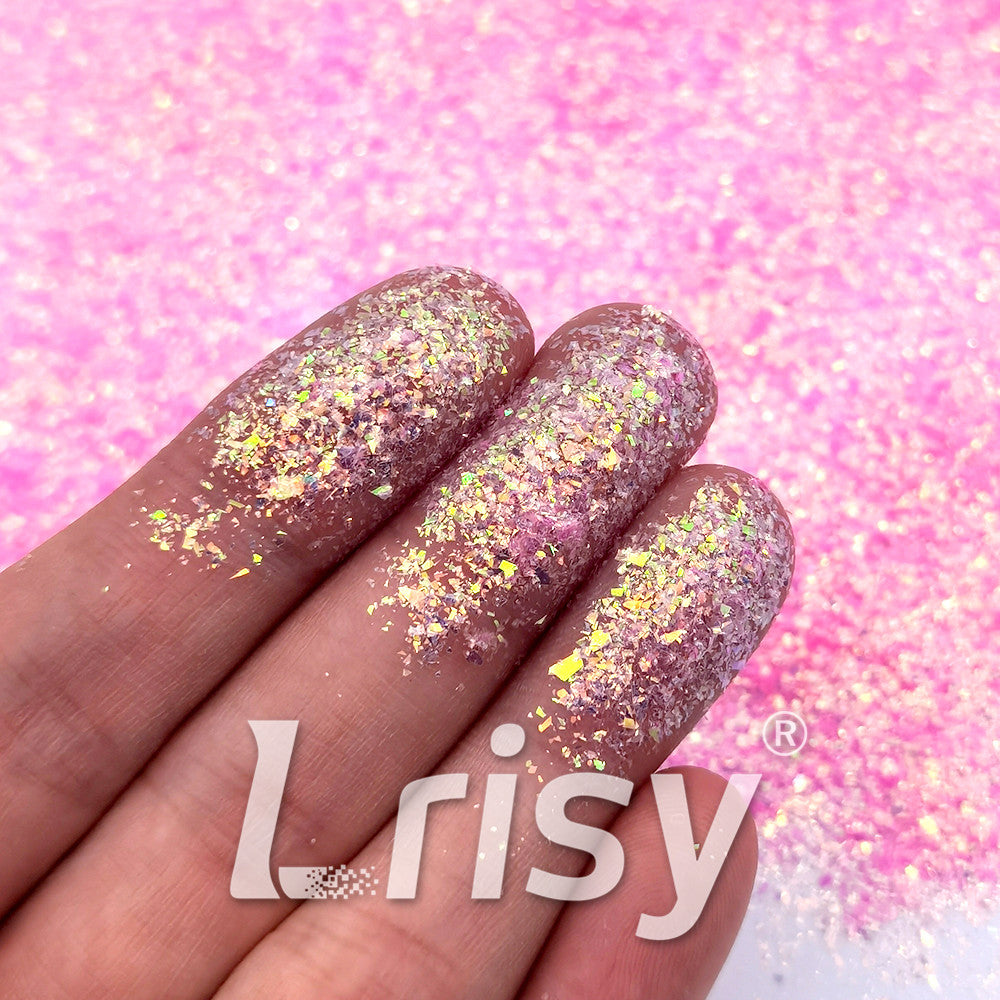 Iridescent Tender Pink Professional Cosmetic Cellophane Glitter Shards (Flakes) FCH18 2x2