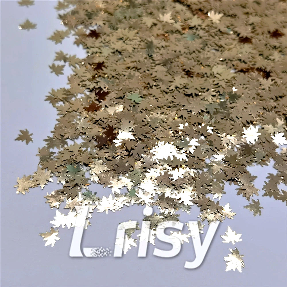 6mm Champagne Gold Maple Leaf Leaves Shaped Glitter B0212