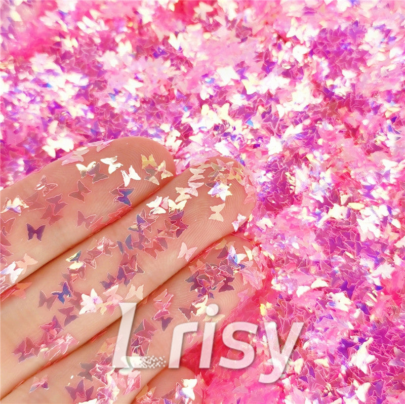 3mm Butterfly Shaped Iridescent Fluorescent Red Glitter FE-FC339