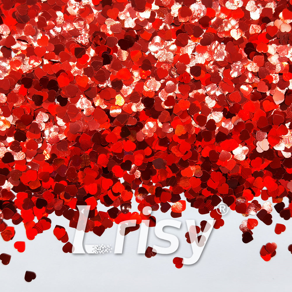 4mm Heart Shapes Laser Red Glitter LB0300