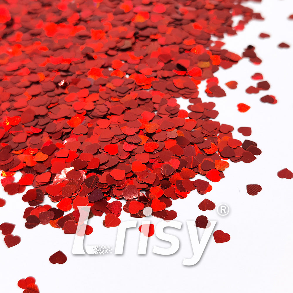 4mm Heart Shapes Laser Red Glitter LB0300
