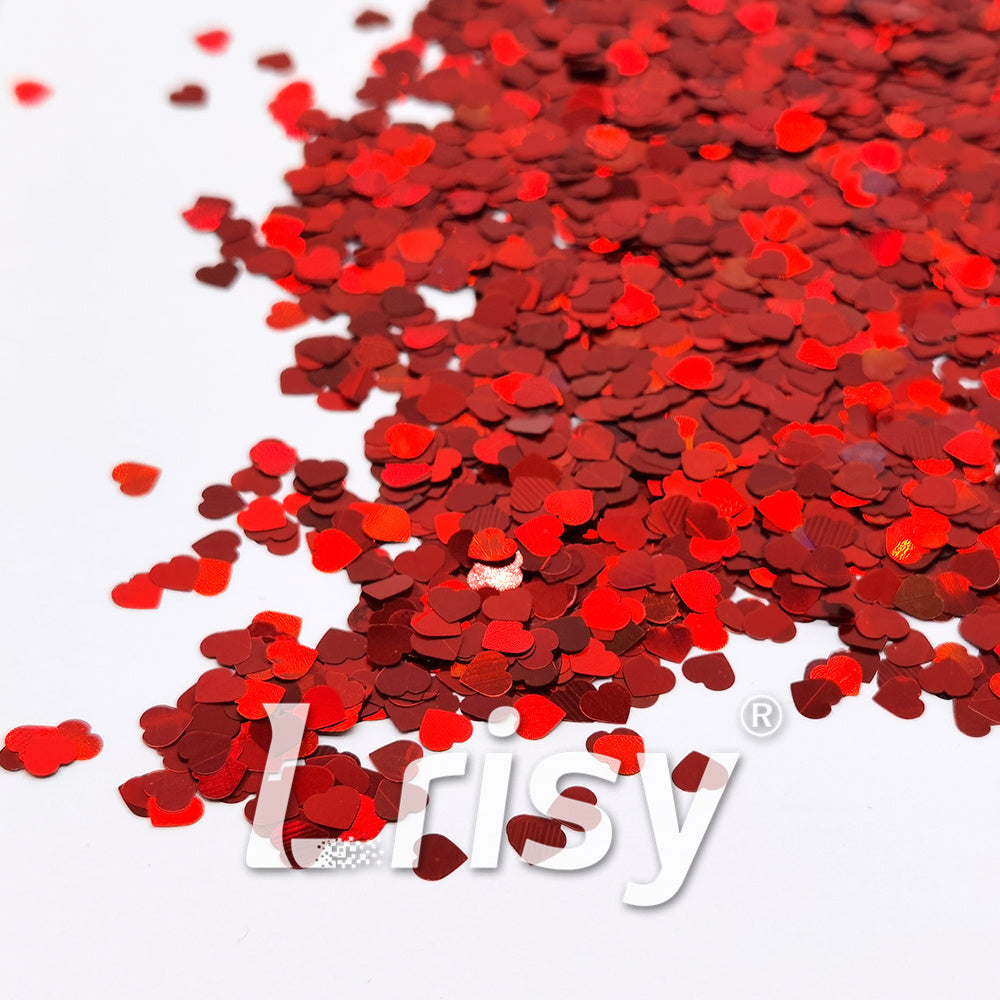 4mm Heart Shapes Laser Red Glitter LB0300