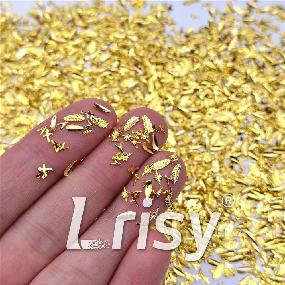 Golden Firmamental Stereoscopic Shaped Mixed Metal Nail Charms MD202