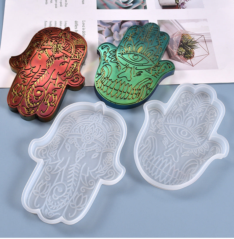 2 Pcs Hamsa Hand of Fatima Epoxy for DIY Craft Cup Mat Resin Molds