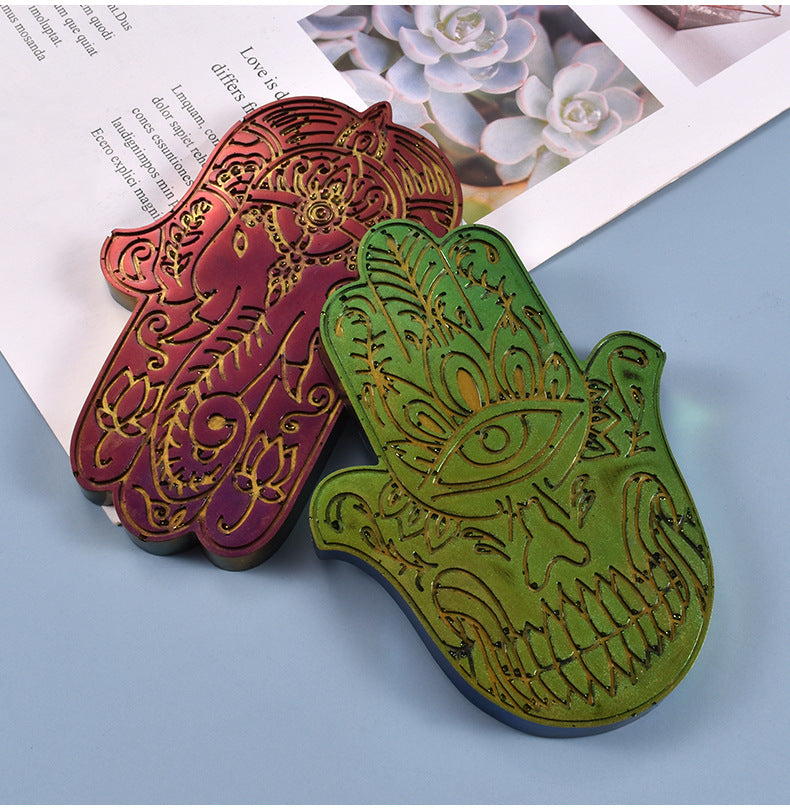 2 Pcs Hamsa Hand of Fatima Epoxy for DIY Craft Cup Mat Resin Molds