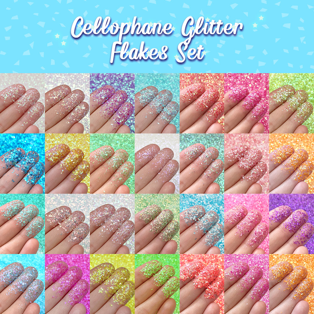 Lrisy Exclusively 28 Colors Iridescent Cellophane Glitter Shards (Flakes) Set/Kits (Total 280g)