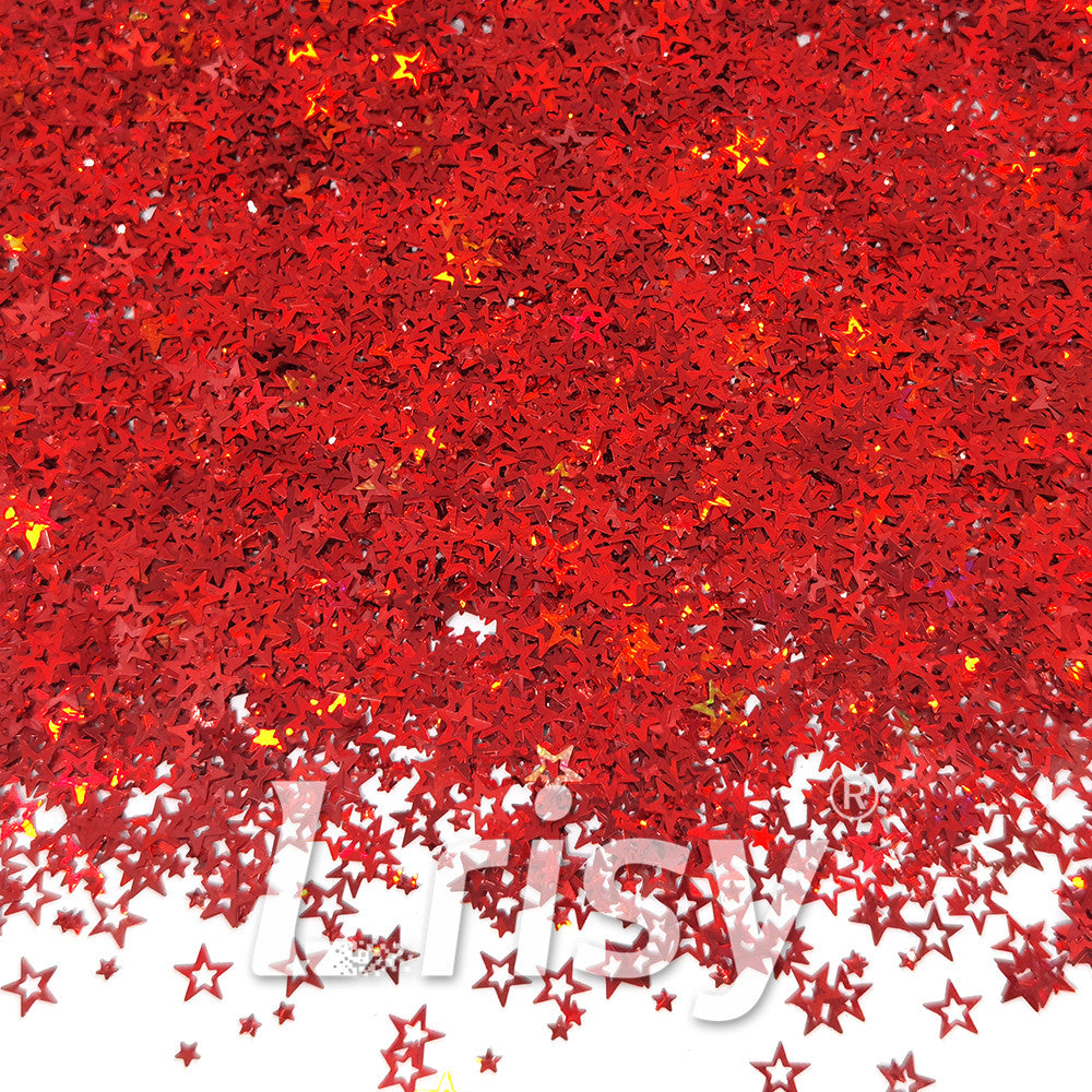 6mm Holographic Red Hollow Out Star Shaped Glitter LB0300