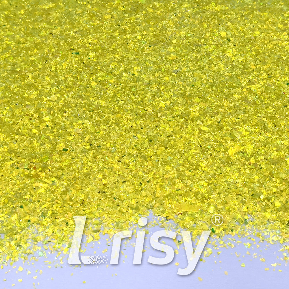 High Brightness Lemon Yellow Iridescent Cellophane Glitter Shards (Flakes) FC332 2x2