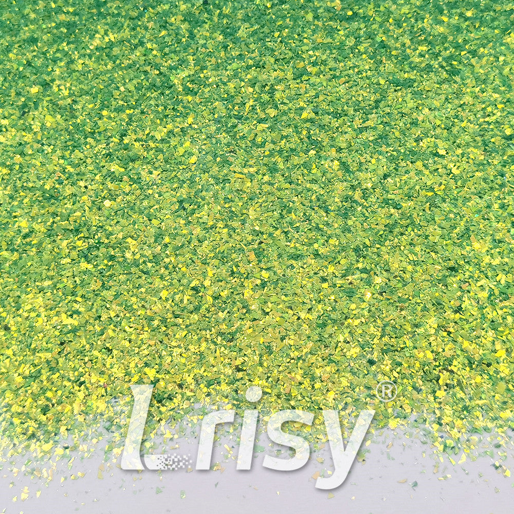 High Brightness Green Iridescent Cellophane Glitter Shards (Flakes) FC333 2x2