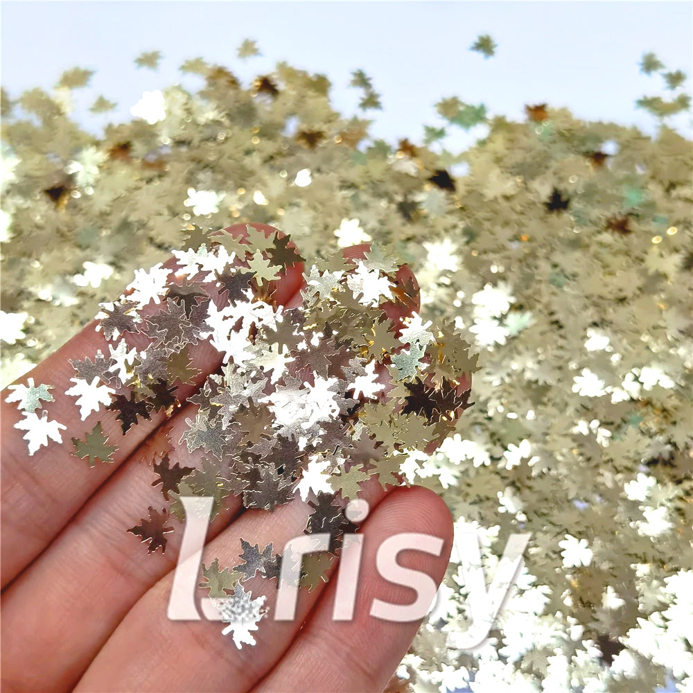 6mm Champagne Gold Maple Leaf Leaves Shaped Glitter B0212
