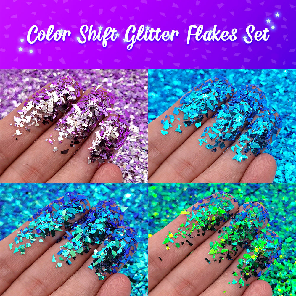 Lrisy Phantom Color Shift Chameleon Glitter Shards (Flakes) Set/Kits 12 Colors (Total 120g)