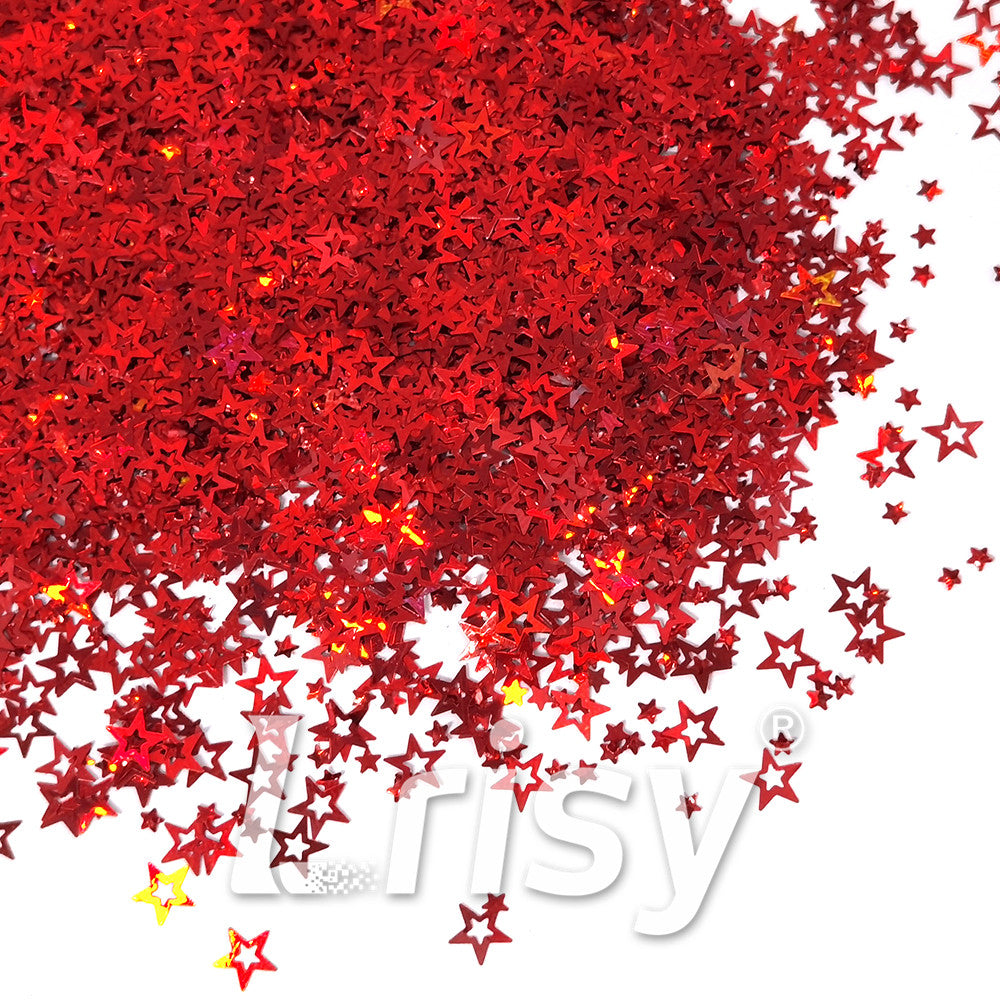 6mm Holographic Red Hollow Out Star Shaped Glitter LB0300